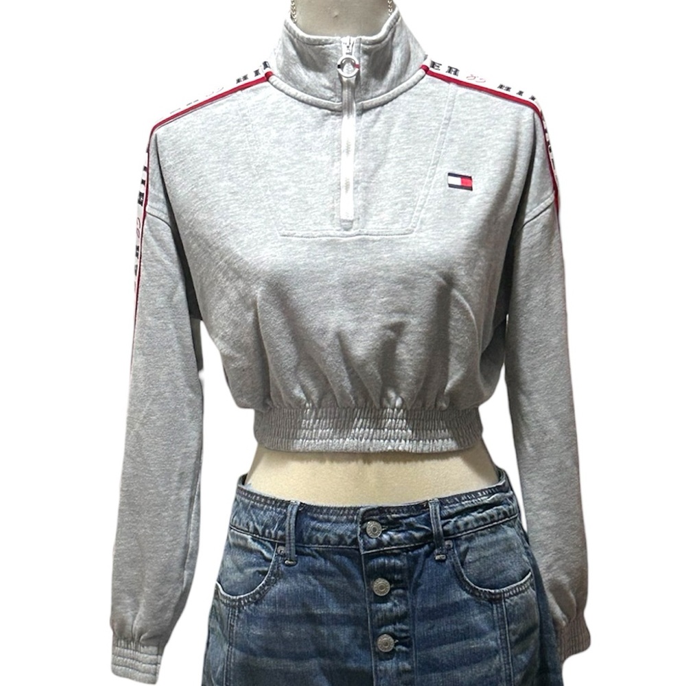 Vintage Tommy Hilfiger Sport Gray Half Zip Crop Top